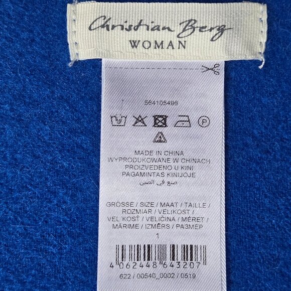 NWOT Christian Berg Wool Cashmere Fringe Scarf Royal Blue - Picture 5 of 13
